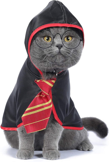 Cat Halloween Costume Anime Pet Clothes for Small Dog Kitten Costume Wizard Accessories Outfits (S) Red