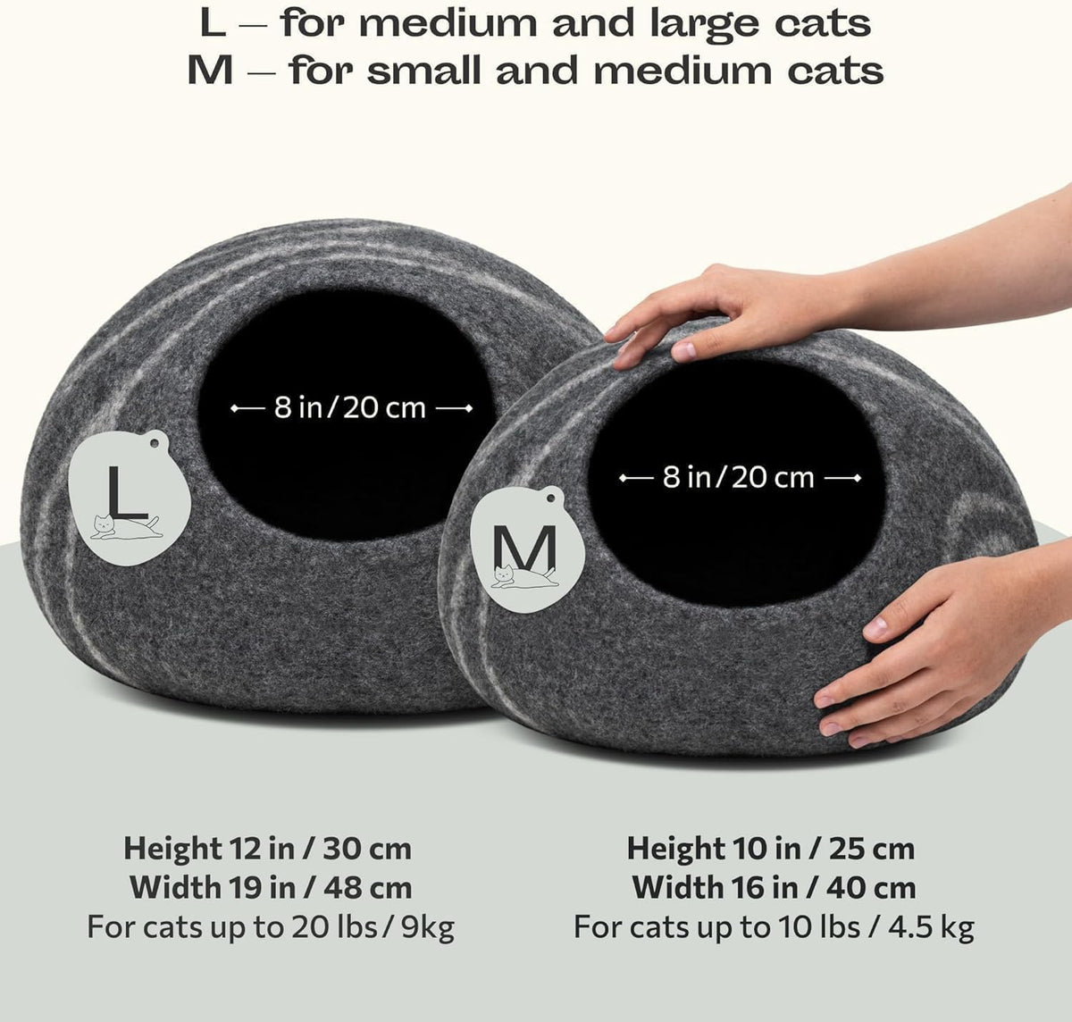 Cat Cave – Natural Wool – Self-Warming Hideaway for Indoor Cats & Kittens