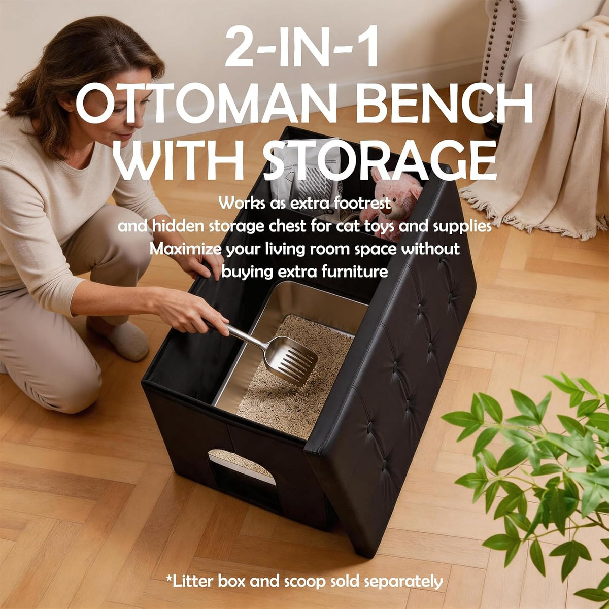 Cat Litter Box Enclosure Furniture Odor Control, Extra Large