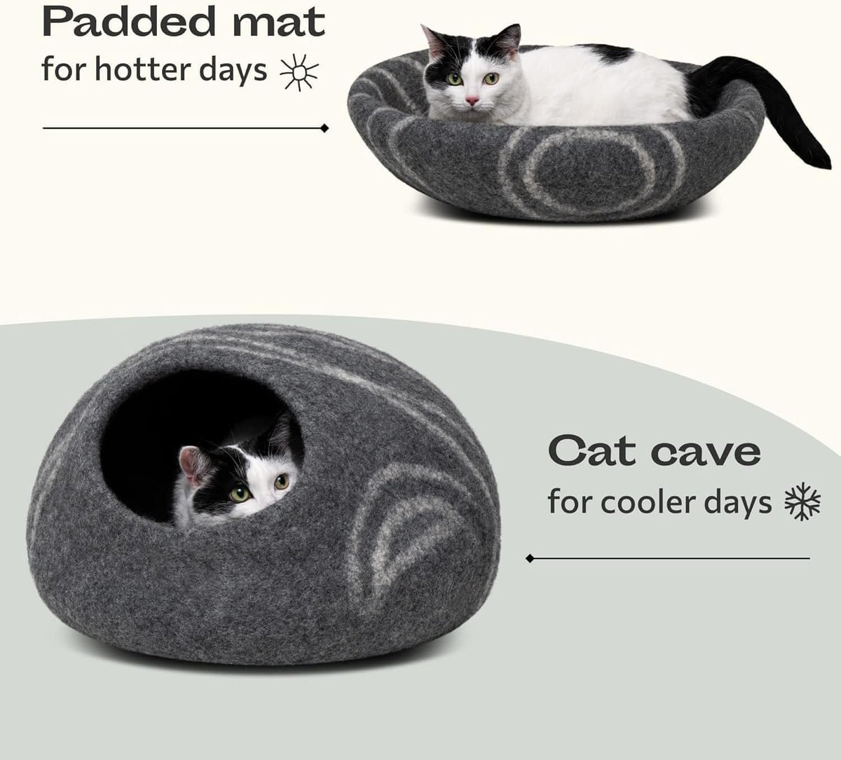 Cat Cave – Natural Wool – Self-Warming Hideaway for Indoor Cats & Kittens