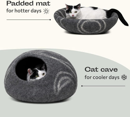 Cat Cave – Natural Wool – Self-Warming Hideaway for Indoor Cats & Kittens